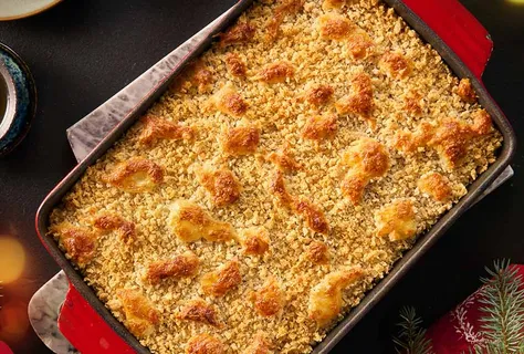Caril de marisco gratinado com bechamel