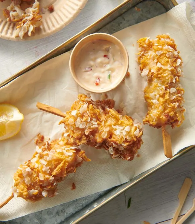 Corn dog coreano com maionese de citrinos