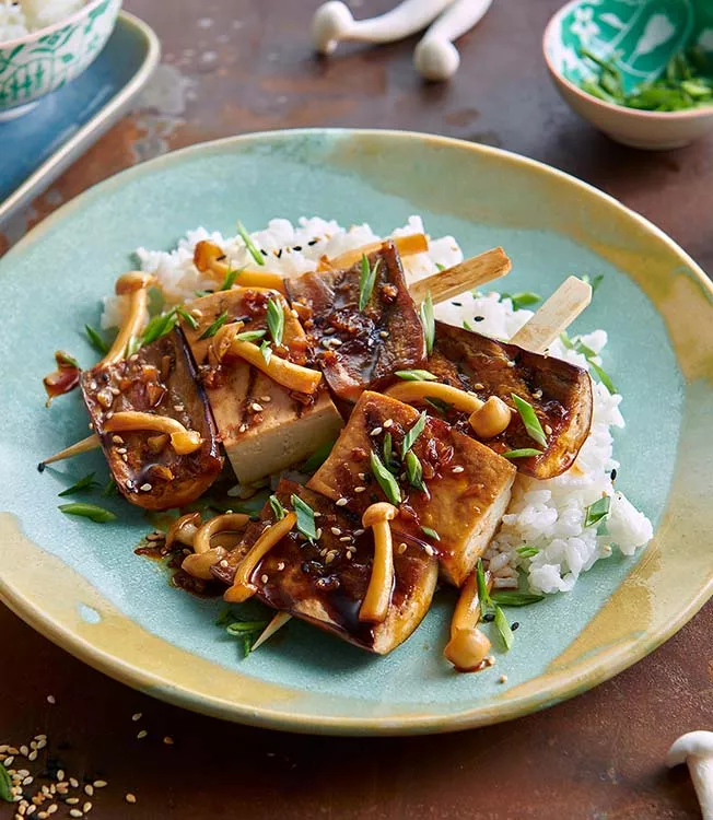 Espetadas de tofu e beringela