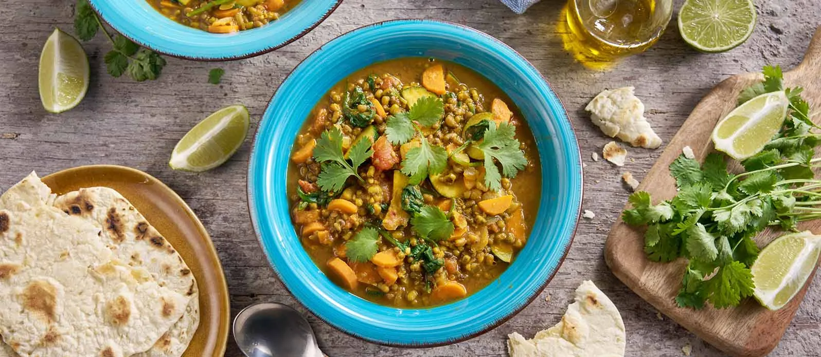 Mung dal cítrico com espinafre