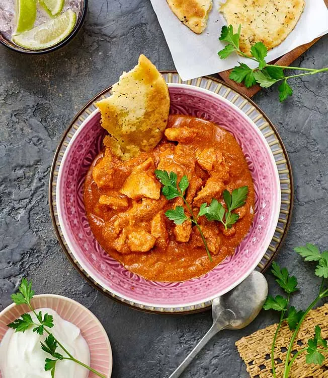 Butter chicken com ponzu e garam masala