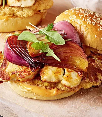 Hambúrguer de couve-flor Teriyaki com halloumi