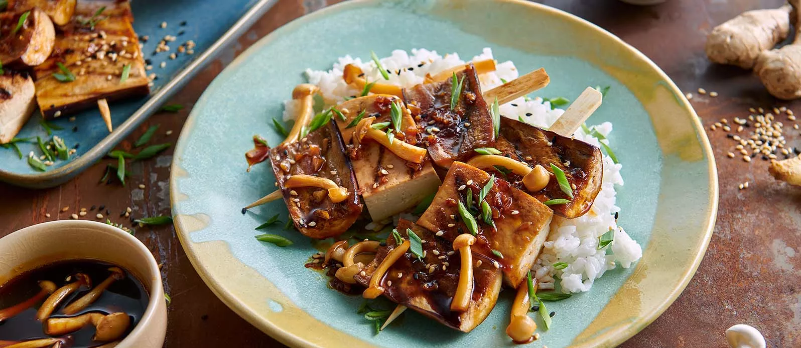 Espetadas de tofu e beringela
