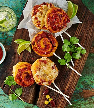 Espetadas de pizza ao estilo mexicano