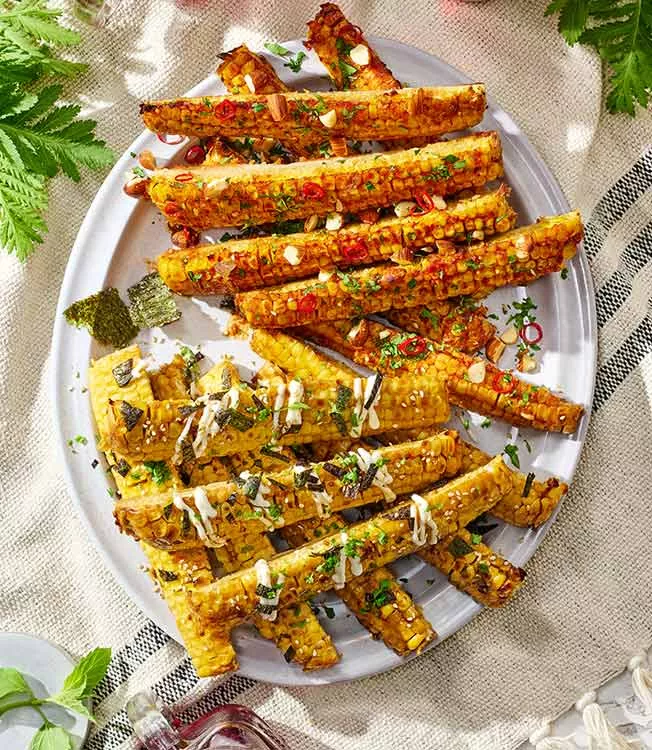 Dupla de milho doce: tiras de milho teriyaki e de manteiga e soja