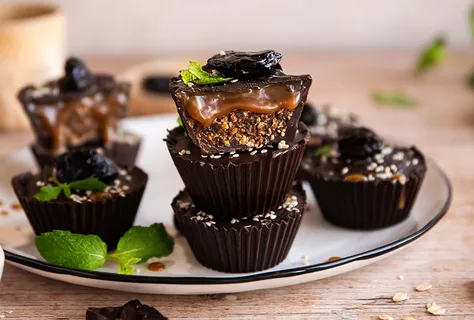 Copos de chocolate vegan com caramelo de miso