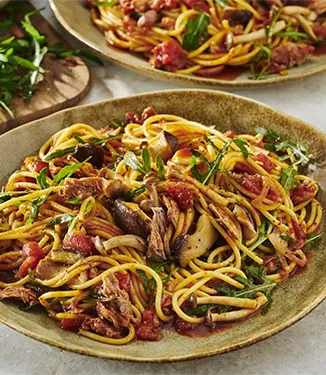 Esparguete Ponzu com Atum e Cogumelos