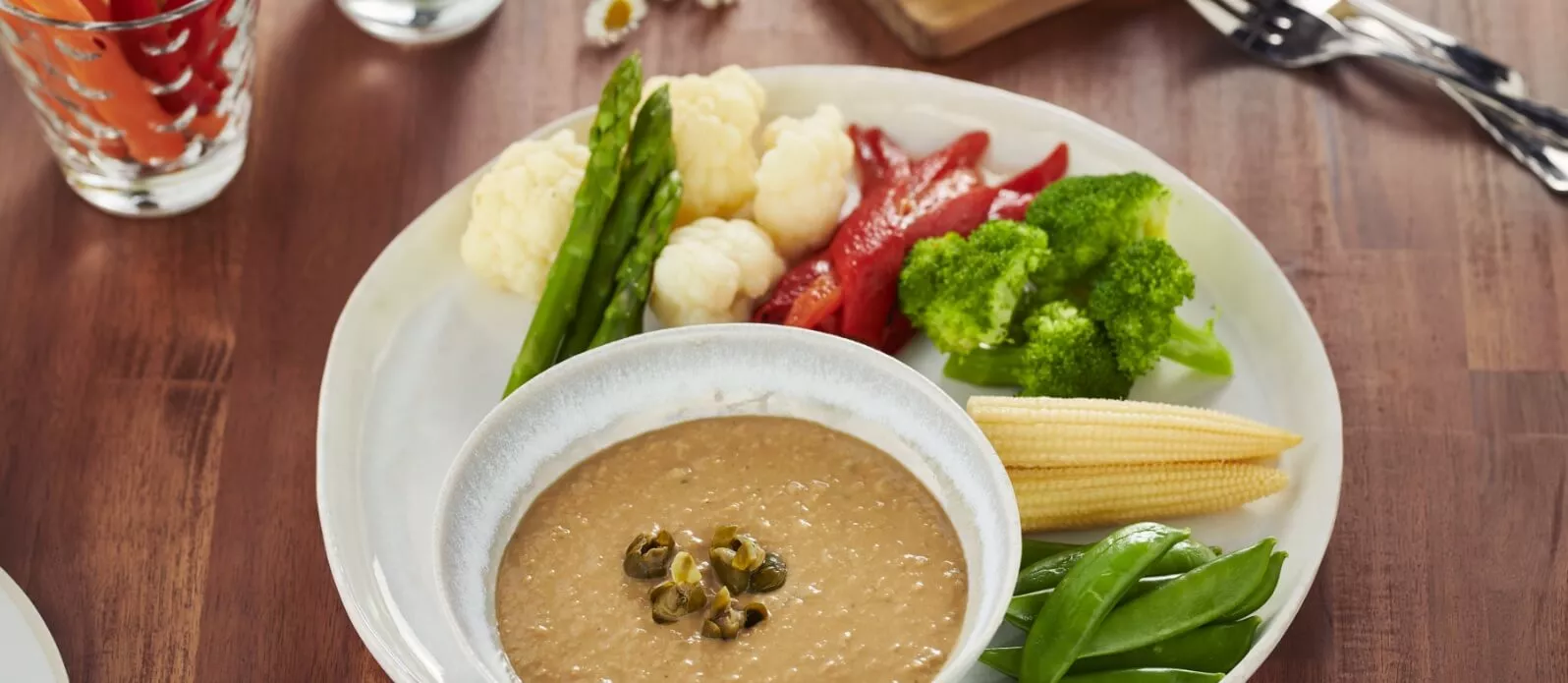 Dip “Bagna cauda” com tofu e molho de soja